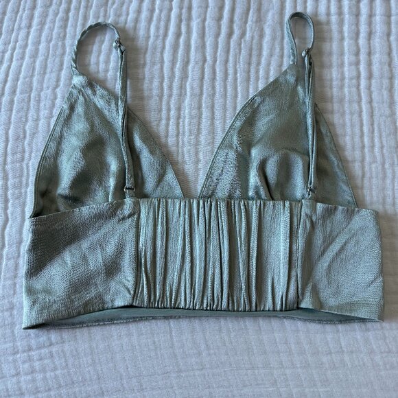 ZARA Sage Green Satin-Effect Crinkle Crop Top Size S 🩵 - Picture 4 of 7
